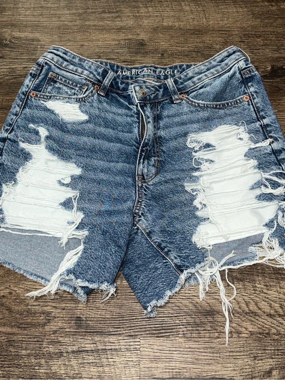 American Eagle Outfitters Ripped Light Blue High-Rise Denim Shorts